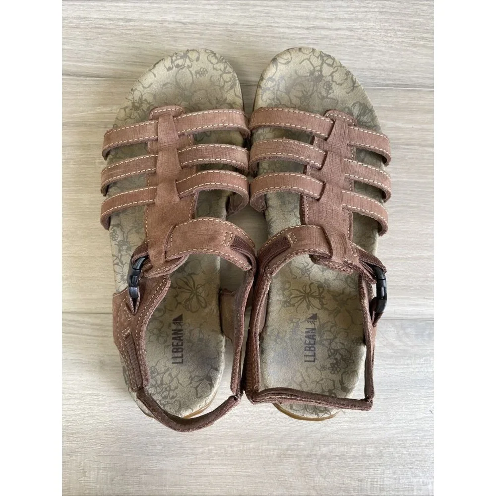 LL Bean L.L. Bean Womens Brown Strappy Strap Sandals With Hook Closure Sz‎ 8